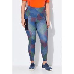 Damskie Funkcjonalne legginsy pleciony wzór siatkowa kieszeń. Niebieskie legginsy damskie Ulla Popken, plus size, bez wzorów, z materiału. Za 244.99 zł.