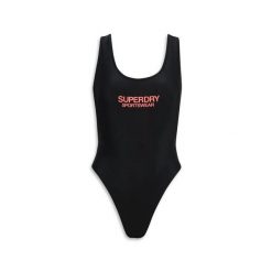 Kostium kąpielowy jednoczęściowy elastyczny z wycięciem na plecach dla kobiet Su. Czarne kostiumy jednoczęściowe damskie Superdry., m, bez wzorów, z gumy, do pływania. Za 318.95 zł.