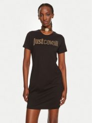 Just Cavalli Sukienka codzienna 76PAOE04 Czarny Regular Fit. Czarne sukienki damskie Just Cavalli, na co dzień, s, bez wzorów, z bawełny, bez kołnierzyka, bez ramiączek, proste. W wyprzedaży za 339.99 zł.