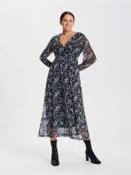 Sukienka midi ze wzorem - wielobarwny. Sukienki damskie Sinsay, l, bez wzorów, z włókna, bez kołnierzyka, bez ramiączek, midi. Za 59.99 zł.