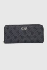 GUESS Czarny duży portfel damski Brenton. Czarne portfele damskie Guess, z aplikacjami, ze skóry ekologicznej. W wyprzedaży za 220.99 zł.