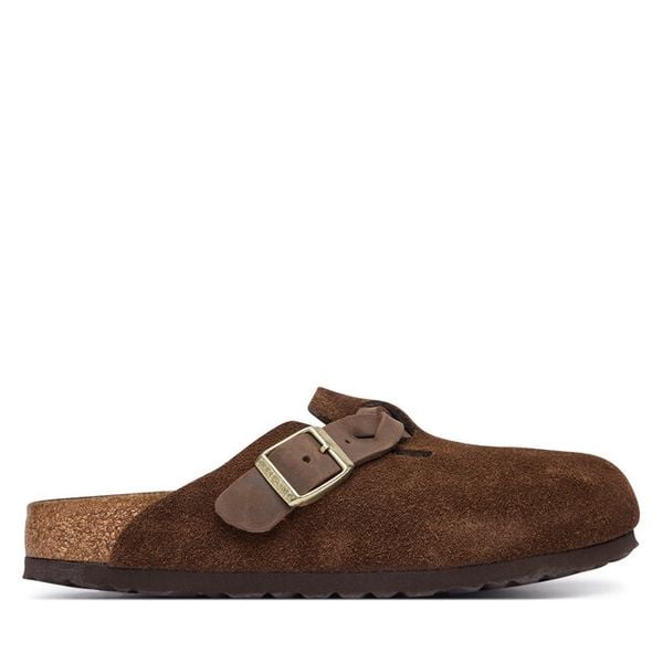 Klapki Birkenstock. Brązowe klapki damskie Birkenstock, bez wzorów, bez obcasa. Za 647.99 zł.