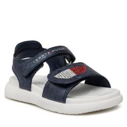 Sandały Tommy Hilfiger. Niebieskie sandały dziewczęce Tommy Hilfiger, bez zapięcia. Za 199.99 zł.