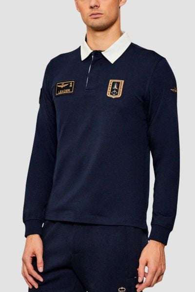 AERONAUTICA MILITARE Granatowy bawełniany męski longsleeve polo, Rozmiar XL. Niebieskie koszulki polo męskie Aeronautica Militare, m, bez wzorów, z bawełny, sportowe, bez ramiączek. W wyprzedaży za 398.99 zł.