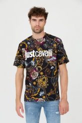 JUST CAVALLI Czarny męski T-shirt R Print Iconic Shields, Rozmiar XL. Czarne t-shirty męskie Just Cavalli, m, bez wzorów, bez kołnierzyka. W wyprzedaży za 342.99 zł.