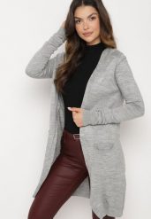 Szary Niezapinany Kardigan z Kieszeniami Wsuwanymi Sartella. Szare kardigany damskie Born2be, m, bez wzorów, z jeansu, biznesowe, bez kołnierzyka, bez ramiączek, długie, bez kaptura. Za 89.99 zł.