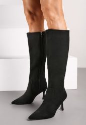 Czarne Eleganckie Kozaki Vices na Szpilce z Imitacji Zamszu Izanori. Czarne kozaki damskie Born2be, bez obcasa, na obcasie. Za 169.99 zł.