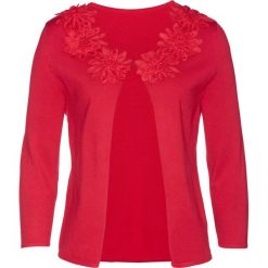 Sweter rozpinany z kwiatową aplikacją bonprix czerwony. Kardigany damskie marki bonprix. Za 54.99 zł.