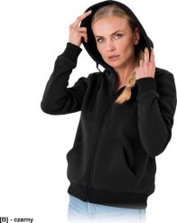 R.E.I.S. MALVA - bluza damska, zapięcie suwak, kaptur ściągany troczki, dwie kieszenie, dół rękawy ściągacz, 100% poliester 220 g/m2 - czarny M. Czarne bluzy damskie R.E.I.S., m, bez wzorów, z poliesteru, bez kaptura. Za 70.41 zł.