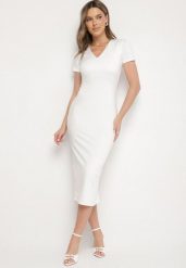 Biała Sukienka Dopasowana Bodycon z Dekoltem w Serek Efricene. Białe sukienki damskie Born2be, na co dzień, l, bez wzorów, z jeansu, klasyczne, bez kołnierzyka, bez ramiączek, midi, bodycon. Za 109.99 zł.