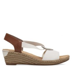 Sandały Rieker. Białe klapki damskie Rieker, bez wzorów, bez obcasa, na koturnie, bez zapięcia. Za 239.99 zł.