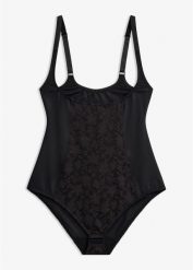 Mocno modelujące body z koronką. Czarne bielizna wyszczuplająca bonprix, bez wzorów, z koronki. Za 119.99 zł.