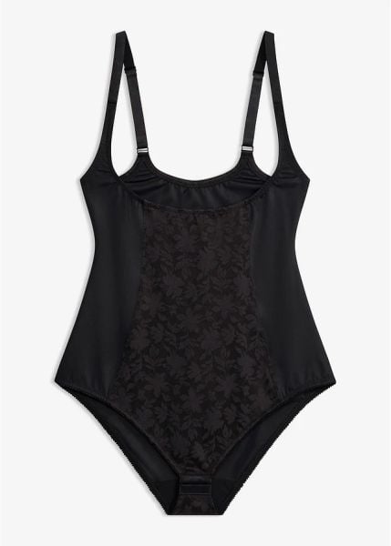 Mocno modelujące body z koronką. Czarne bielizna wyszczuplająca bonprix, bez wzorów, z koronki. Za 119.99 zł.