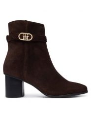 Tommy Hilfiger Botki Th Strap Suede Block Heel Boot FW0FW09521 Brązowy ciemny. Brązowe botki damskie Tommy Hilfiger, ze skóry, bez obcasa, na słupku, bez zapięcia. Za 699.99 zł.