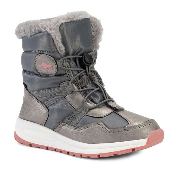 Śniegowce juniorskie KangaROOS K-PE Ski RTX. Szare śniegowce dziewczęce KangaRoos, z gumy, sportowe, przed kolano, bez zapięcia. Za 249.99 zł.