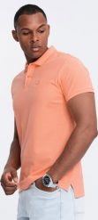 Ombre Męska koszulka polo jednokolorowa BASIC z dzianiny pique - brzoskwiniowa V19 OM-POBS-0100 XXL. Pomarańczowe koszulki polo męskie Ombre, m, bez wzorów, z dzianiny, bez ramiączek. Za 79.99 zł.