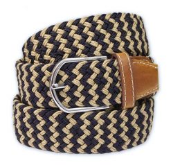 Beżowo-Granatowy Elastyczny Męski Pasek do Spodni, Pleciony, Casual -ALTIES- Parciany. Brązowe paski damskie Alties, bez wzorów, z elastanu, casualowe. Za 59.00 zł.