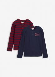 Koszulka z dekoltem henley z czystej bawełny organicznej (2 szt.). Niebieskie koszule dla chłopców bonprix, bez wzorów, z bawełny, bez kołnierzyka, bez ramiączek. Za 87.99 zł.