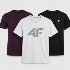 KOMPLET KOSZULEK MĘSKICH 4F ZESTAW 3PAK T-SHIRT. T-shirty męskie 4f, m, bez wzorów, z bawełny, sportowe, bez kołnierzyka. Za 116.00 zł.