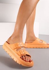 Pomarańczowe Klapki z Regulowanymi Paskami na Platformie Idama. Brązowe klapki damskie Renee, bez wzorów, eleganckie, bez obcasa, na platformie. Za 39.99 zł.