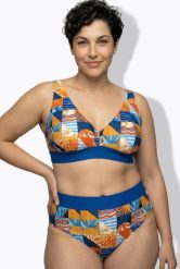 Damskie Bikini wzór w kratę bez miękkich miseczek ramiączka z regulacją. Niebieskie bikini damskie Ulla Popken, na lato, plus size, bez wzorów, plus size. Za 191.99 zł.