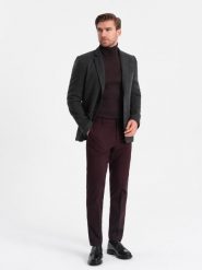 Żakardowa marynarka męska w delikatną kratę - czarna V2. Czarne marynarki męskie Ombre Clothing, bez wzorów, z materiału. W wyprzedaży za 149.99 zł.