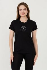 EMPORIO ARMANI Czarny t-shirt Uni Logo Printe. Czarne t-shirty damskie Emporio Armani, xs, bez wzorów, bez kołnierzyka. W wyprzedaży za 178.99 zł.