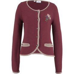 Sweter rozpinany w ludowym stylu, z haftem, długi rękaw bonprix czerwony klonowy - kamienisty. Kardigany damskie marki bonprix. Za 74.99 zł.
