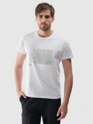 4F T-shirt regular z nadrukiem męski - biały L. Białe koszulki sportowe męskie 4f, l, bez wzorów, z bawełny, klasyczne, bez kołnierzyka. W wyprzedaży za 39.99 zł.