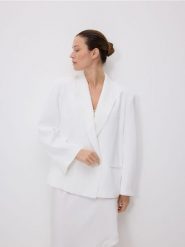 Marynarka z domieszką wełny - biały. Białe żakiety damskie Reserved, l, bez wzorów, z lyocellu. Za 299.99 zł.