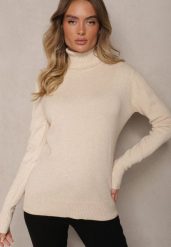 Beżowy Golf Sweter o Dopasowanym Kroju z Kaszmirem Zairith. Brązowe swetry damskie Renee, z aplikacjami, z jeansu, biznesowe, bez kołnierzyka, bez ramiączek, bez kaptura. Za 79.99 zł.