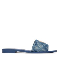 Klapki Guess. Niebieskie klapki damskie Guess, z aplikacjami, bez obcasa. Za 162.99 zł.