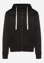 Czarna Rozpinana Bluza z Kapturem z Bawełną Ozdobiona Sznurkami Nerrise. Czarne bluzy męskie Born2be, l, bez wzorów, z bawełny, z kapturem. Za 89.99 zł.