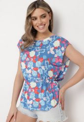 Niebieski Top Koszulka bez Rękawów ze Ściągaczem i Wiązaniem z Głębokim Rozcięciem z Tyłu Efiza. Niebieskie koszule damskie Born2be, l, bez wzorów, z jeansu, eleganckie, bez kołnierzyka, bez ramiączek. Za 59.99 zł.