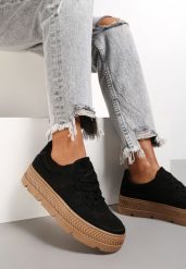 Czarne Sneakersy z Perforacją na Żłobionej Podeszwie Riparian Rights. Czarne obuwie sportowe damskie Renee, bez wzorów, z koronki. Za 89.99 zł.