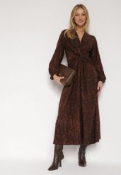 Brązowa Sukienka z Marszczeniem i Rozcięciem na Nogę Zobella. Brązowe sukienki damskie Born2be, na co dzień, l, bez wzorów, wizytowe, bez kołnierzyka, bez ramiączek, proste. Za 159.99 zł.