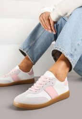 Biało-Różowe Sneakersy Tenisówki w Kultowym Stylu Neolithaen. Białe trampki i tenisówki damskie Renee, bez wzorów, z jeansu, eleganckie, bez zapięcia. Za 74.99 zł.