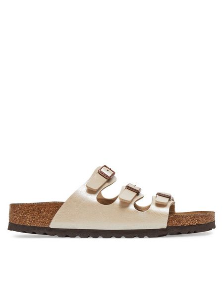 Birkenstock Klapki Florida 1029818 Écru. Białe klapki damskie Birkenstock, bez wzorów, ze skóry, bez obcasa. Za 361.99 zł.