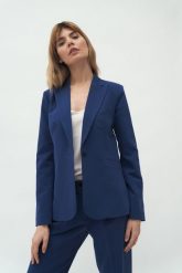 Elegancki Żakiet o Klasycznej Linii - Kobaltowy. Niebieskie żakiety damskie Nife, l, bez wzorów, z elastanu, eleganckie. Za 239.90 zł.