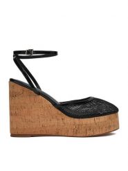 Badura Sandały EO-ALANA-25-3-12YY Czarny. Czarne sandały damskie Badura, bez wzorów, z materiału, bez obcasa, na koturnie, bez zapięcia. Za 249.99 zł.