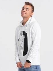 Męska bluza z nadrukiem HOODIE - biała V1 - Rozmiar: XL. Białe bluzy męskie Ombre Clothing, m, bez wzorów, z bawełny. W wyprzedaży za 49.99 zł.