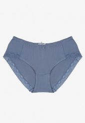 Niebieskie Majtki Figi z Bawełny Ozdobione Koronką i Kokardą Tamiana. Niebieskie figi damskie Born2be, l, bez wzorów, z bawełny. Za 4.99 zł.
