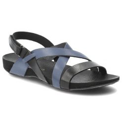 Sandały damskie Armodo, cholewka ze skóry naturalnej z krzyżującymi się paskami w kontrastowej kolorystyce odkryty fason, czarno-niebieskie, 40032. Czarne klapki damskie Armodo, bez wzorów, ze skóry, bez obcasa. Za 289.00 zł.