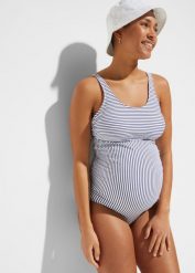 Kostium kąpielowy ciążowy. Niebieskie kostiumy jednoczęściowe damskie bonprix, bez wzorów, moda ciążowa. Za 147.99 zł.