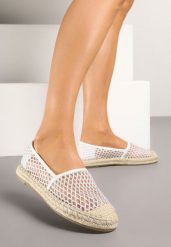 Białe Siateczkowe Espadryle na Podeszwie z Plecionki Setariva. Białe espadryle damskie Renee, z aplikacjami, z materiału, eleganckie, z okrągłym noskiem, bez obcasa, na płaskiej podeszwie, bez zapięcia. Za 69.99 zł.