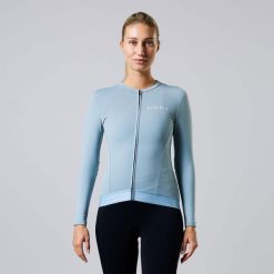 Damska kurtka kolarska Thermo Fleece z długim rękawem. Niebieskie bluzy sportowe damskie ACELERA, bez wzorów, z polaru, bez kaptura, rowerowe. W wyprzedaży za 296.06 zł.