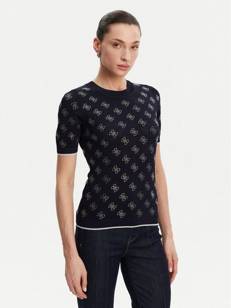 Guess Sweter W5GR20 Z3D60 Granatowy Regular Fit. Niebieskie swetry damskie Guess, xl, z aplikacjami, z wiskozy, bez kołnierzyka, bez ramiączek, bez kaptura. Za 239.99 zł.