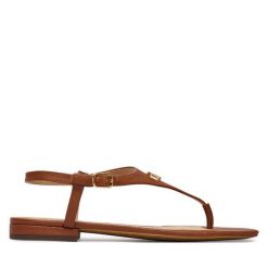 Sandały LAUREN RALPH LAUREN. Brązowe sandały damskie Lauren Ralph Lauren, bez wzorów, bez obcasa, na płaskiej podeszwie, bez zapięcia. Za 629.99 zł.