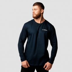 Koszulka męska fitness z długim rękawem granatowa Basic. Niebieskie koszulki sportowe męskie GYMBEAM, l, bez wzorów, z bawełny, bez kołnierzyka, bez ramiączek, na fitness i siłownię. Za 68.90 zł.