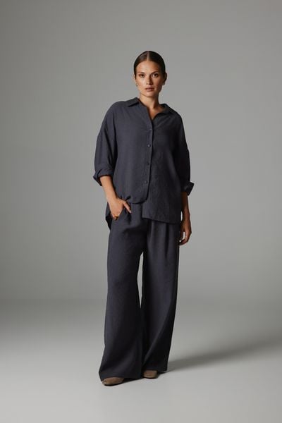 SPODNIE ZOJA GRAFITOWE M - Flawless. Szare spodnie materiałowe damskie Flawless, m, bez wzorów, z materiału. Za 419.00 zł.